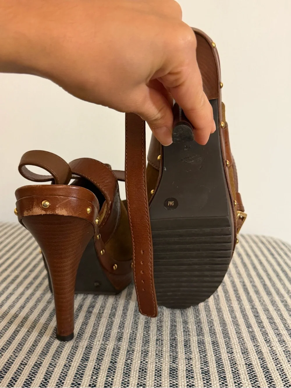 Tory Burch Brown Suede & Leather High Heel Clog Mules